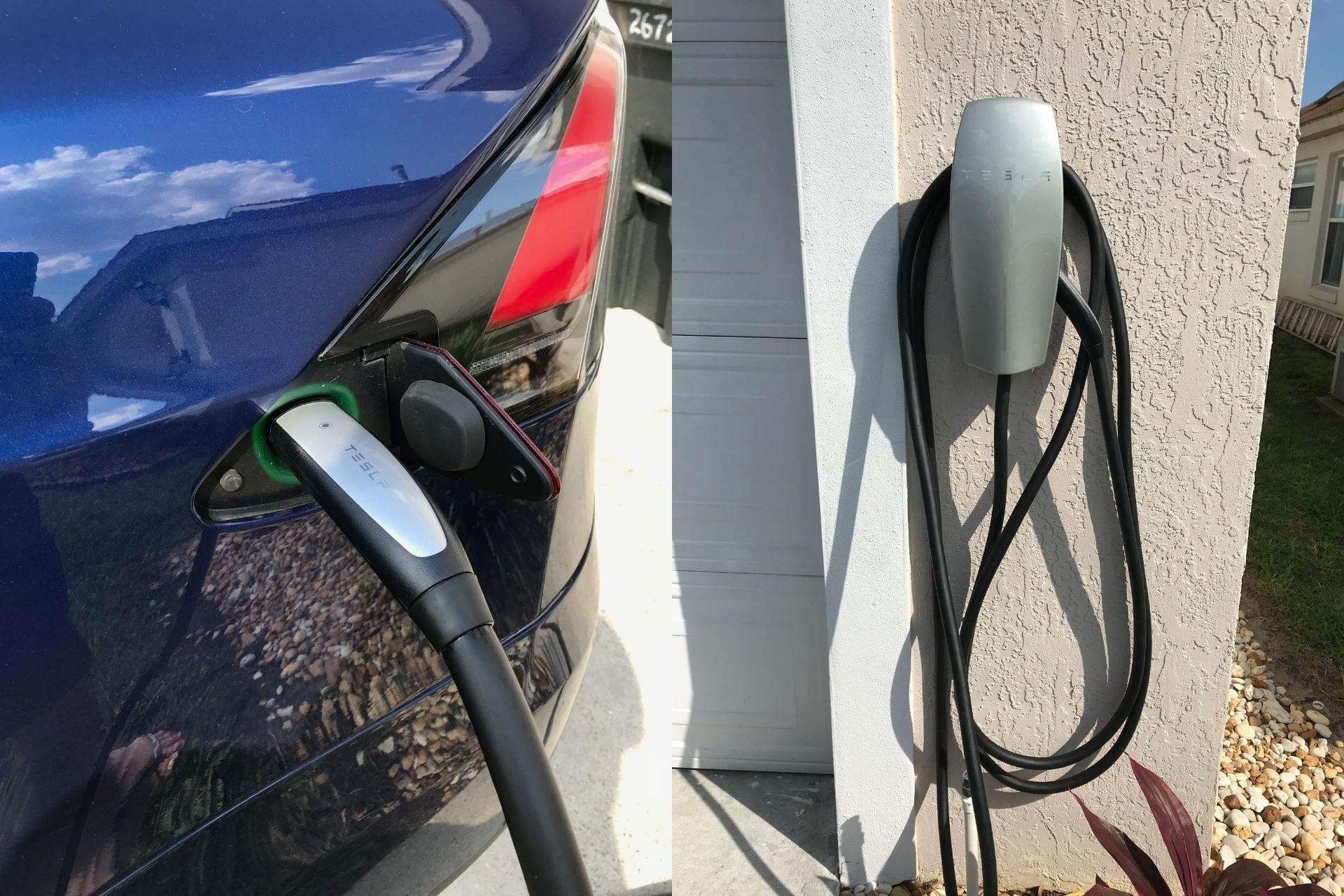 Tesla charging on the driveway